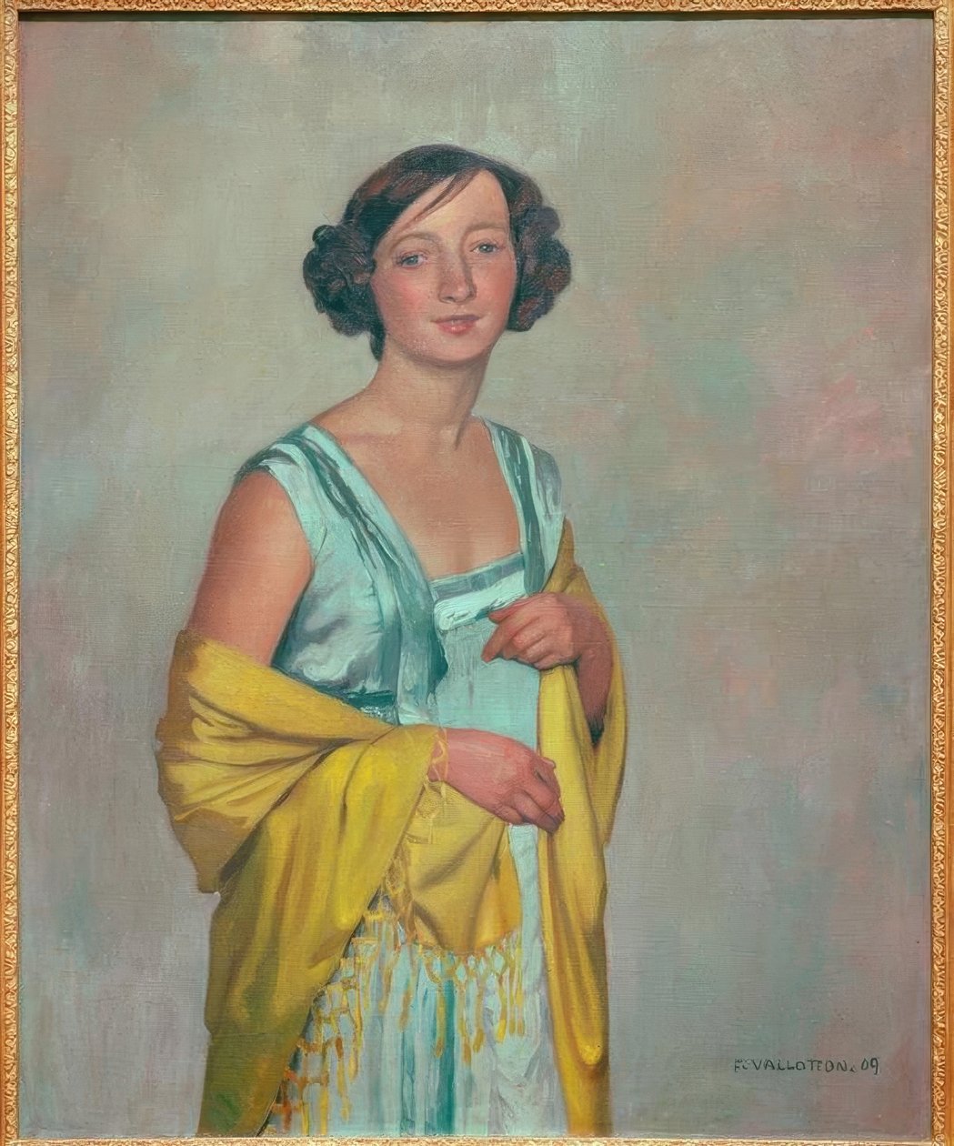 Retrato de uma senhora com um lenço amarelo de Felix Edouard Vallotton