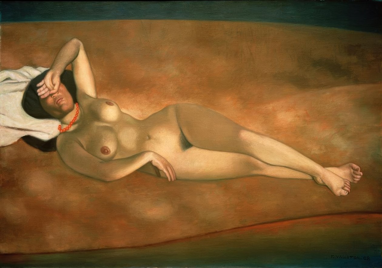 Mulher deitada na areia de Felix Edouard Vallotton