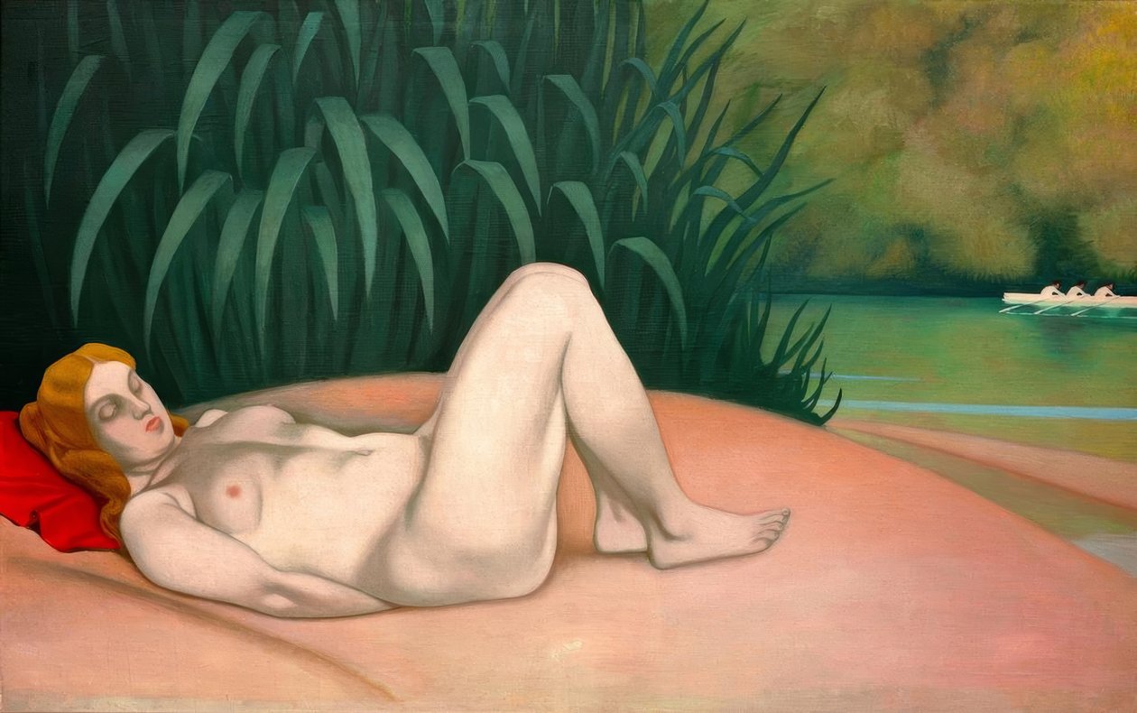 Mulher nua dormindo na beira da água de Felix Edouard Vallotton