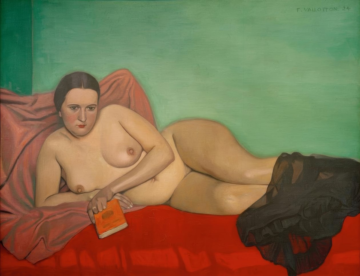 Mulher nua, segurando um livro de Felix Edouard Vallotton