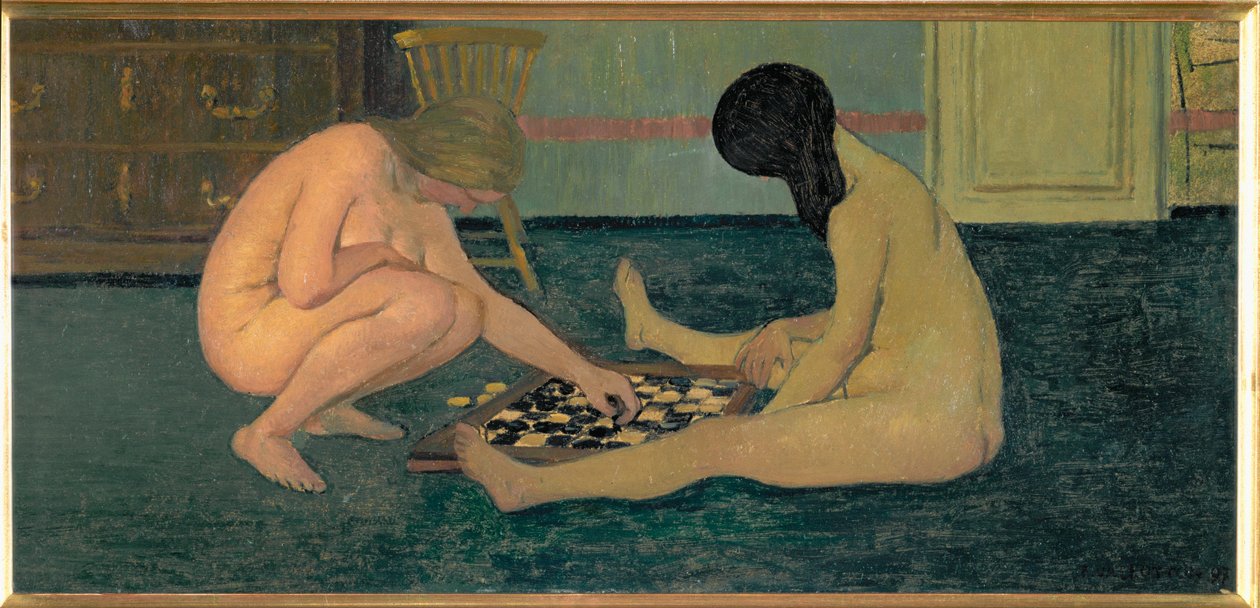Mulheres nuas a jogar damas de Felix Edouard Vallotton