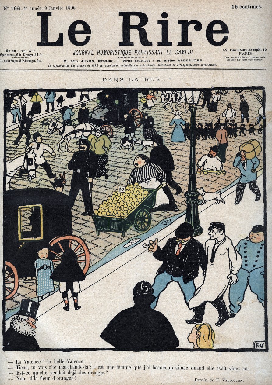 Na rua - capa do jornal “Le Rire”, de 6 de janeiro de 1898, desenho de Felix Vallotton de Felix Edouard Vallotton