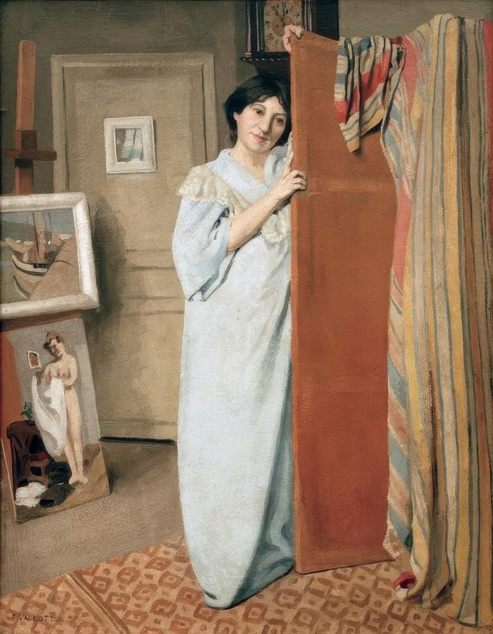 Interior da oficina com a esposa do artista de Felix Edouard Vallotton