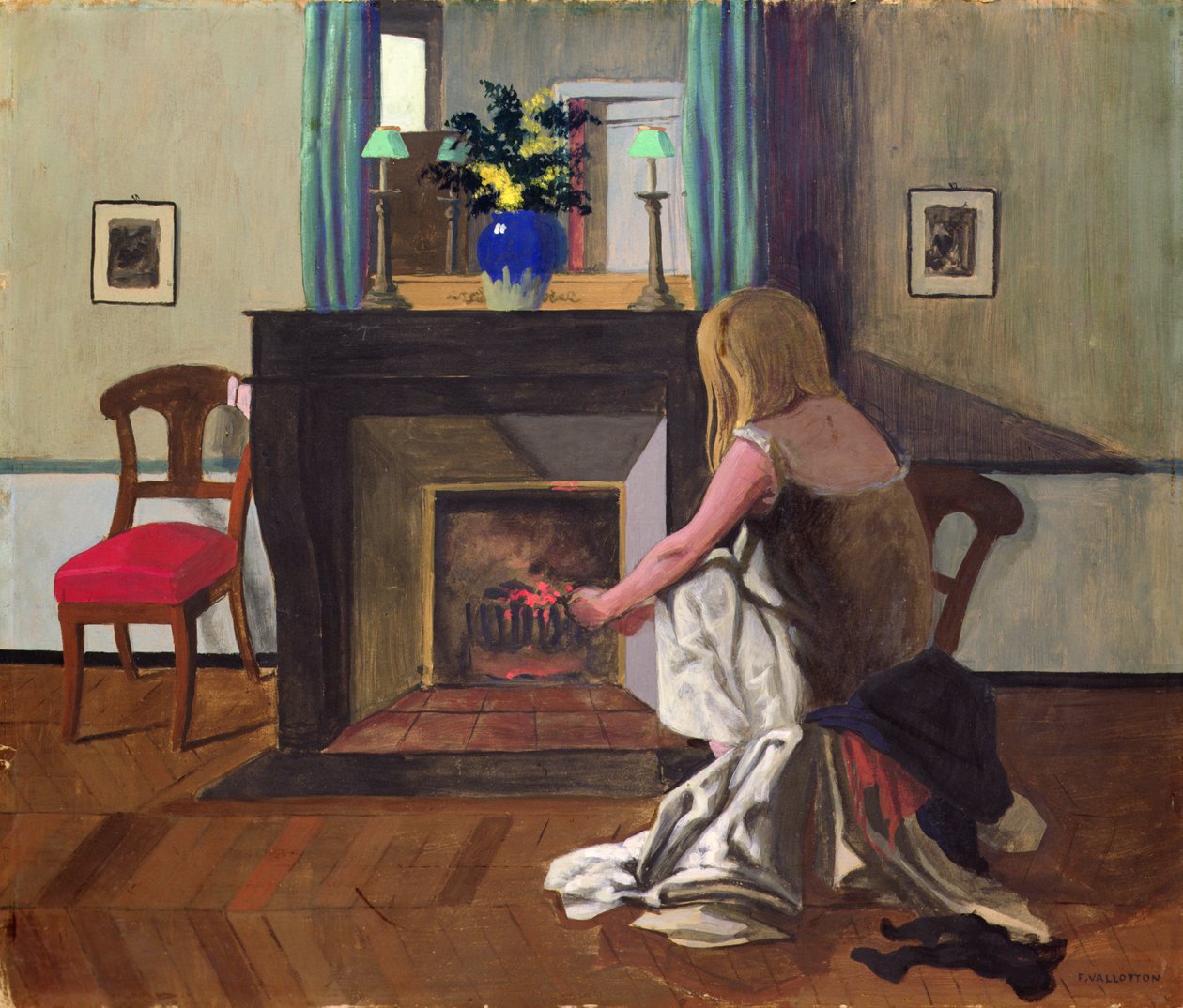 Interior com mulher de camisa de Felix Edouard Vallotton