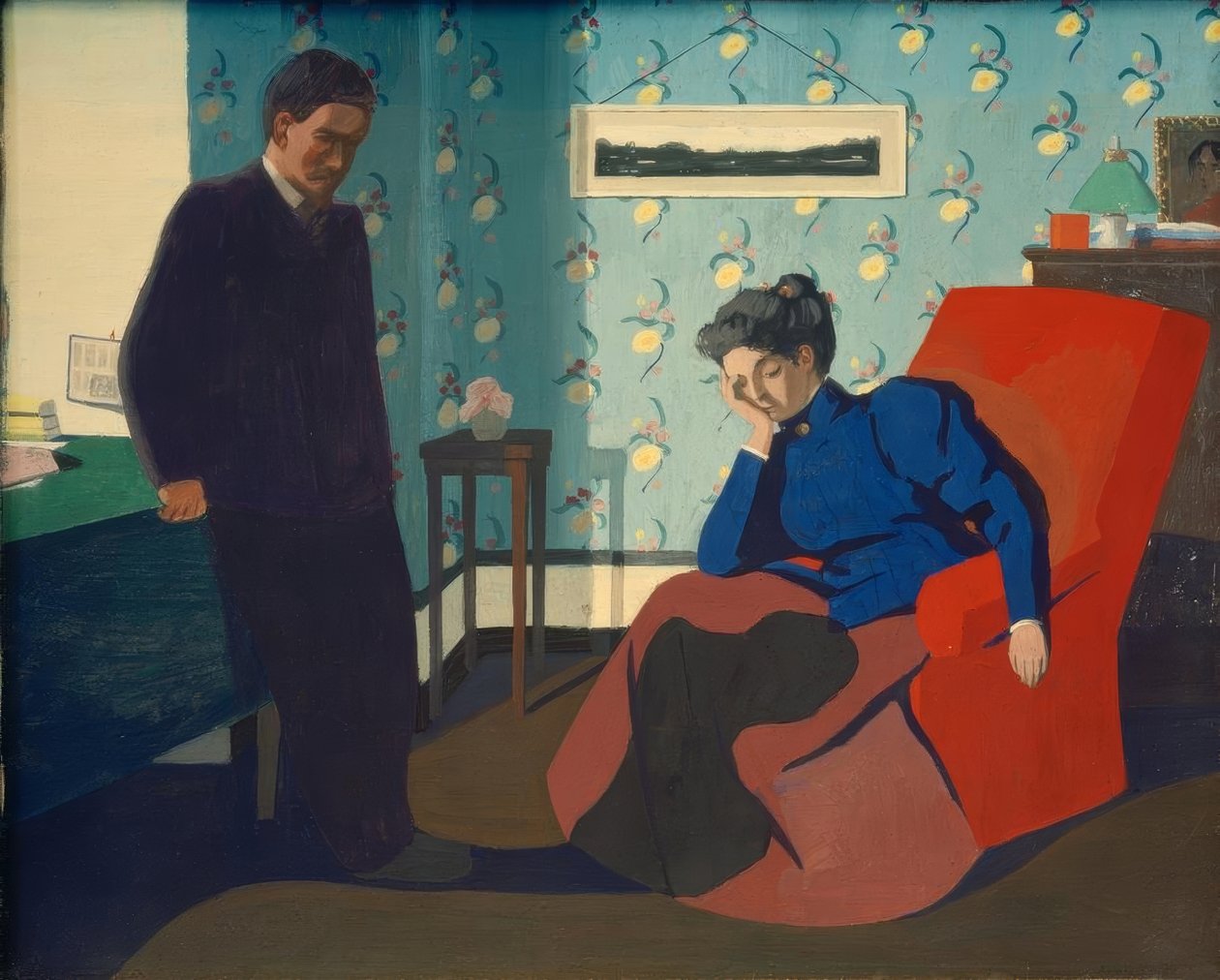 Figuras e interior de poltrona vermelha de Felix Edouard Vallotton