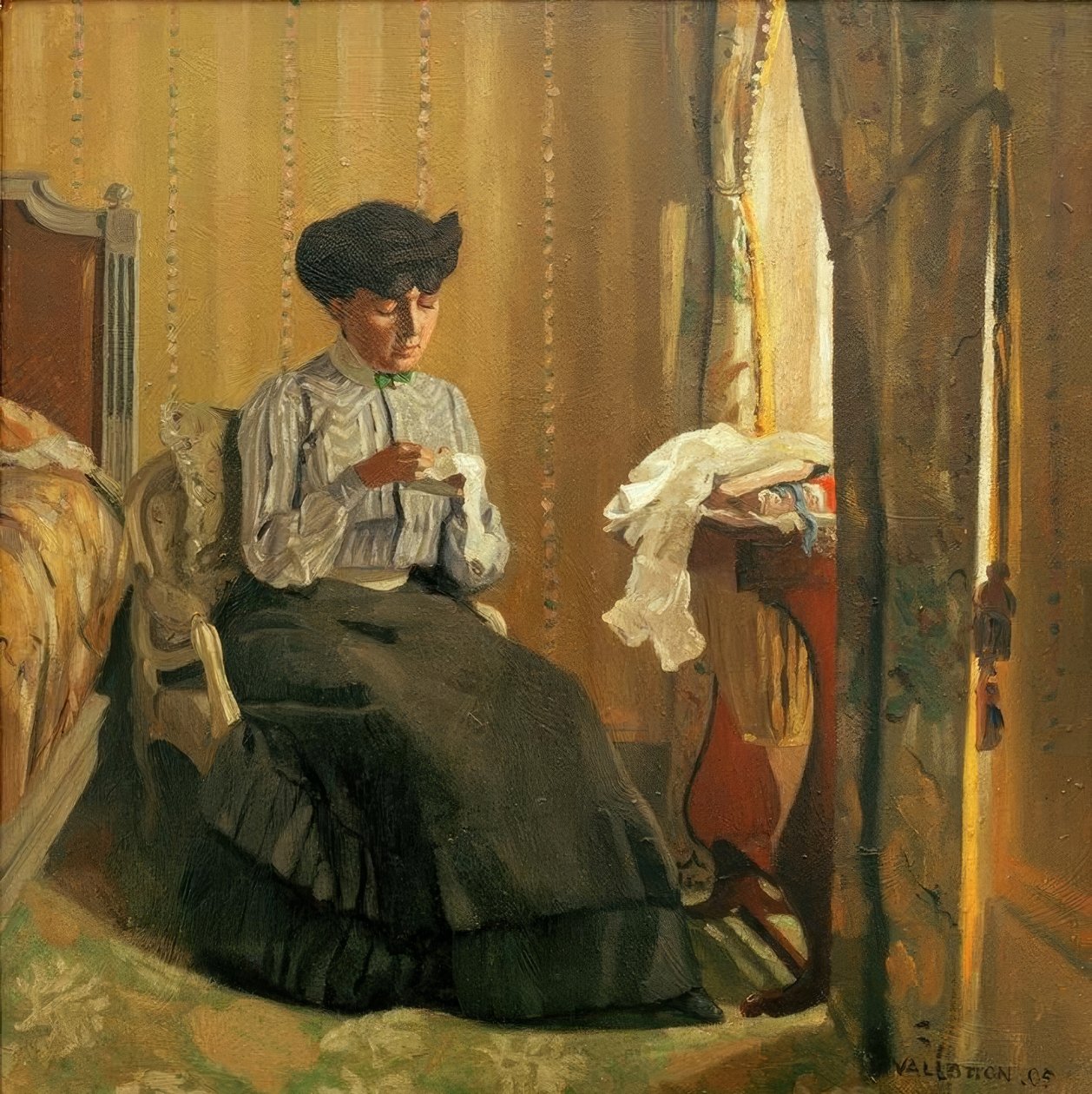 Jovem costura perto da janela de Felix Edouard Vallotton
