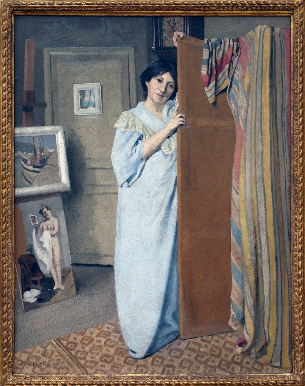 A Sra. Vallotton de vestido. Pintura de Felix Vallotton (1865-1925), Óleo Sobre Tela de Felix Edouard Vallotton