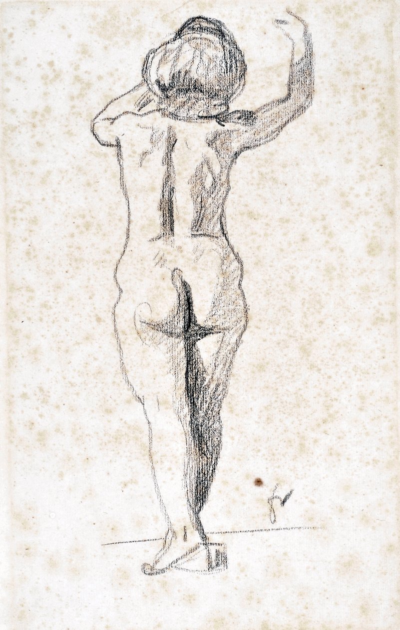 Nu de dos - Obra de Felix Vallotton (1865-1925), grafite sobre papel (28x18 cm), início do século XX - Museu do hospício Saint Roch, Issoudun - Menção obrigatória de Felix Edouard Vallotton