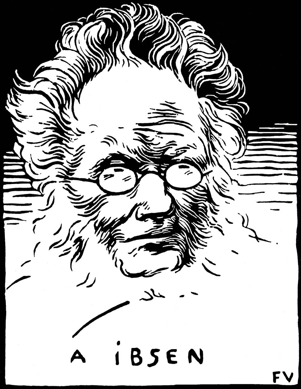 Retrato de Henrik (Henri) Johan Ibsen (1828-1906), dramaturgo norueguês. Gravura de Felix Edouard Vallotton (1865-1925) de Felix Edouard Vallotton