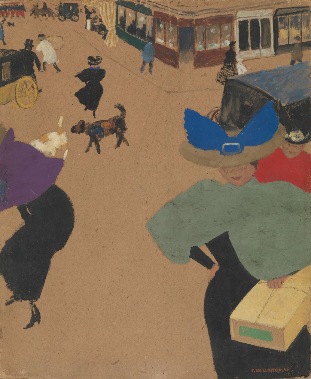 Cena de rua em Paris (Coin de rue à Paris), 1895 (guache e óleo sobre papelão) de Felix Edouard Vallotton