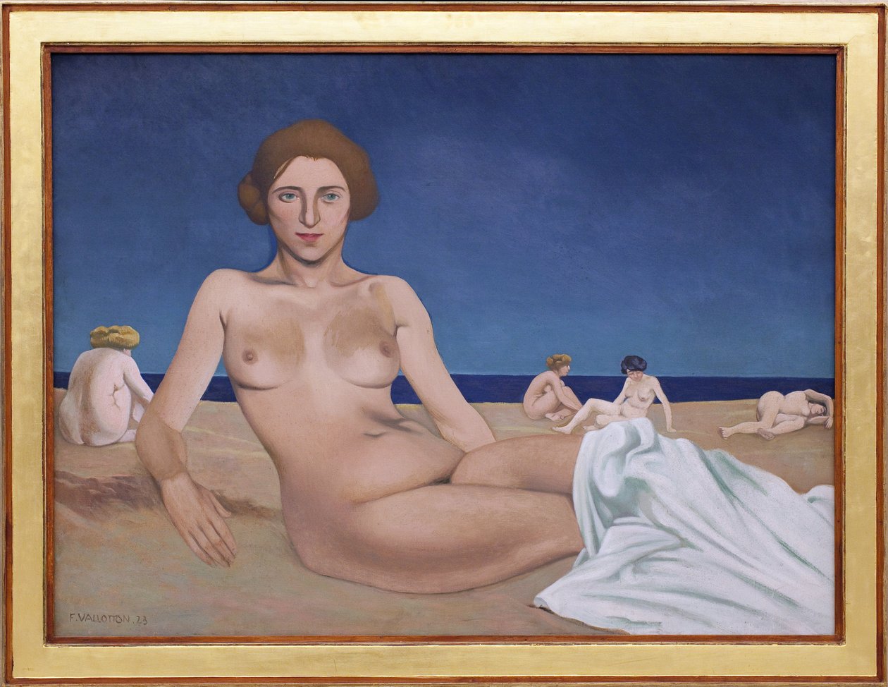 Banhos de sol na praia. Pintura de Felix Edouard Vallotton (1865-1925) de Felix Edouard Vallotton