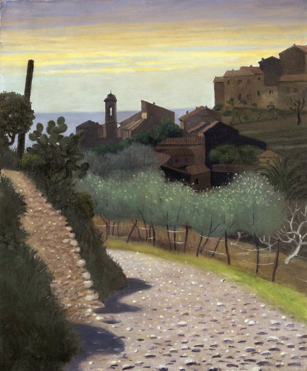 "Vista da Igreja de Saint-Anne (sainte Anne) em Cagnes (Cagnes-sur-mer), Alpes Maritimes" Pintura de Felix Edouard Vallotton (1865-1925) 1922 Colecção privada de Felix Edouard Vallotton