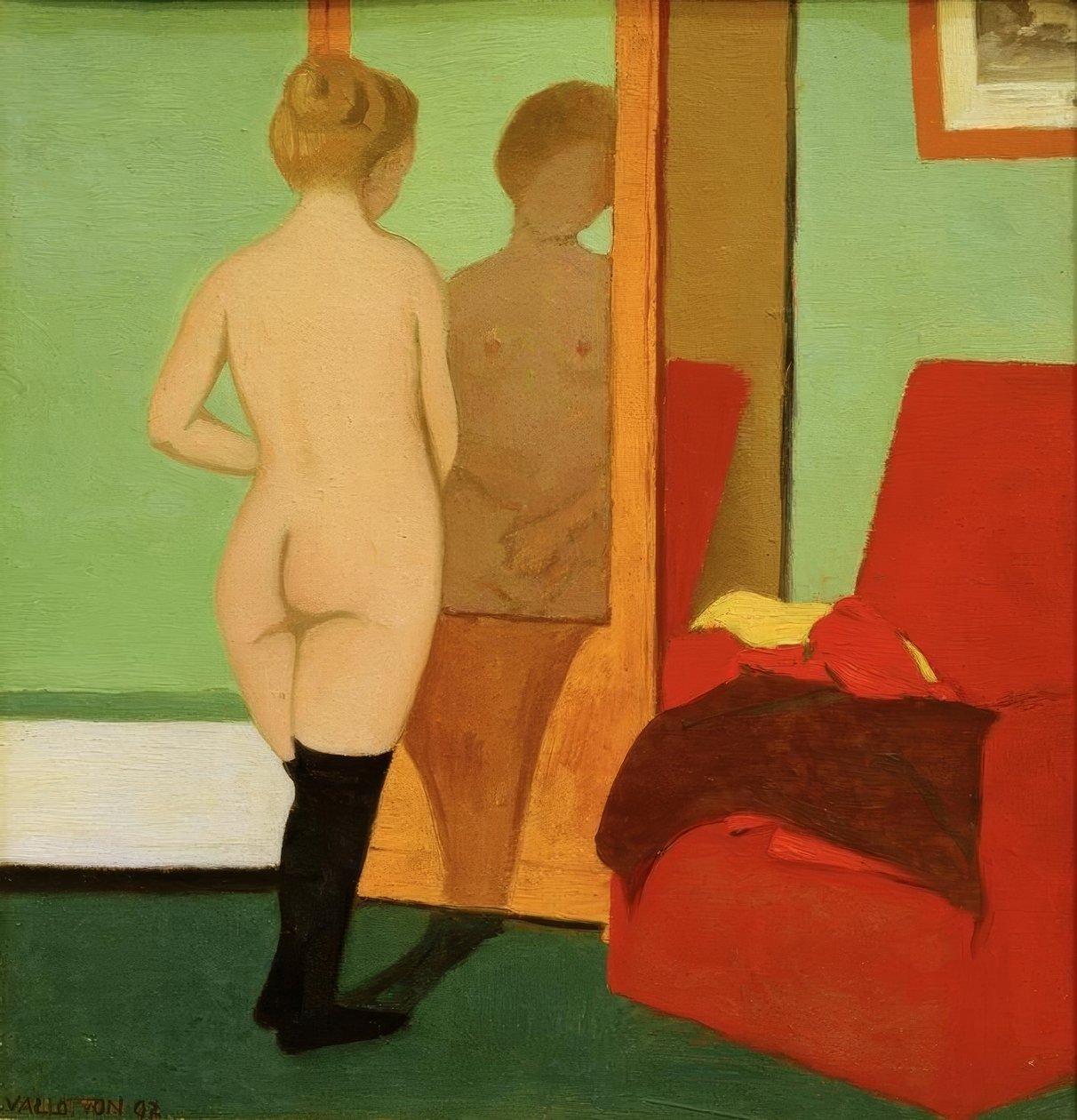 Nu feminino na frente do armário de espelhos de Felix Edouard Vallotton