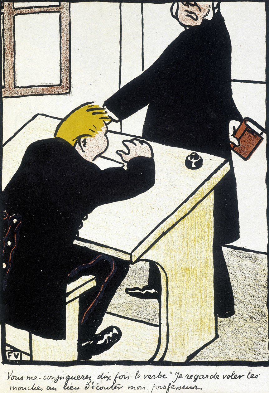 Você vai casar comigo dez vezes o verbo que eu vejo voar as moscas em vez de ouvir o meu professor" - "The Christian school" de Félix Vallotton, em "L