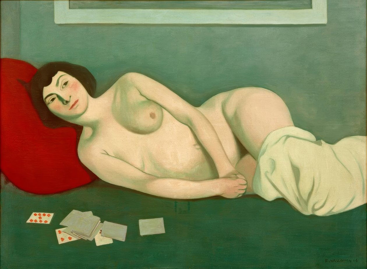 mulher nua deitada em cartões azuis de Felix Edouard Vallotton