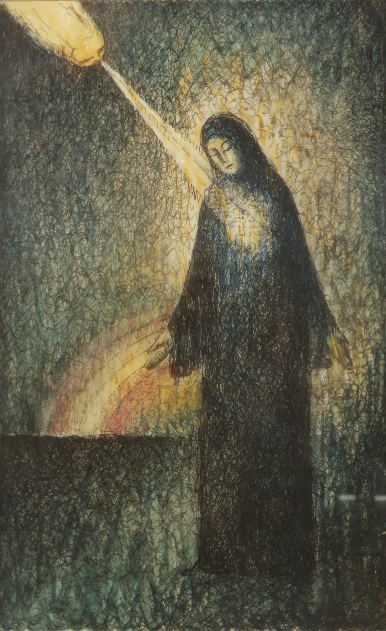 Uma mulher iluminada por um arco-íris (tinta & w - c em papel vegetal) de Felix Elie Tobeen