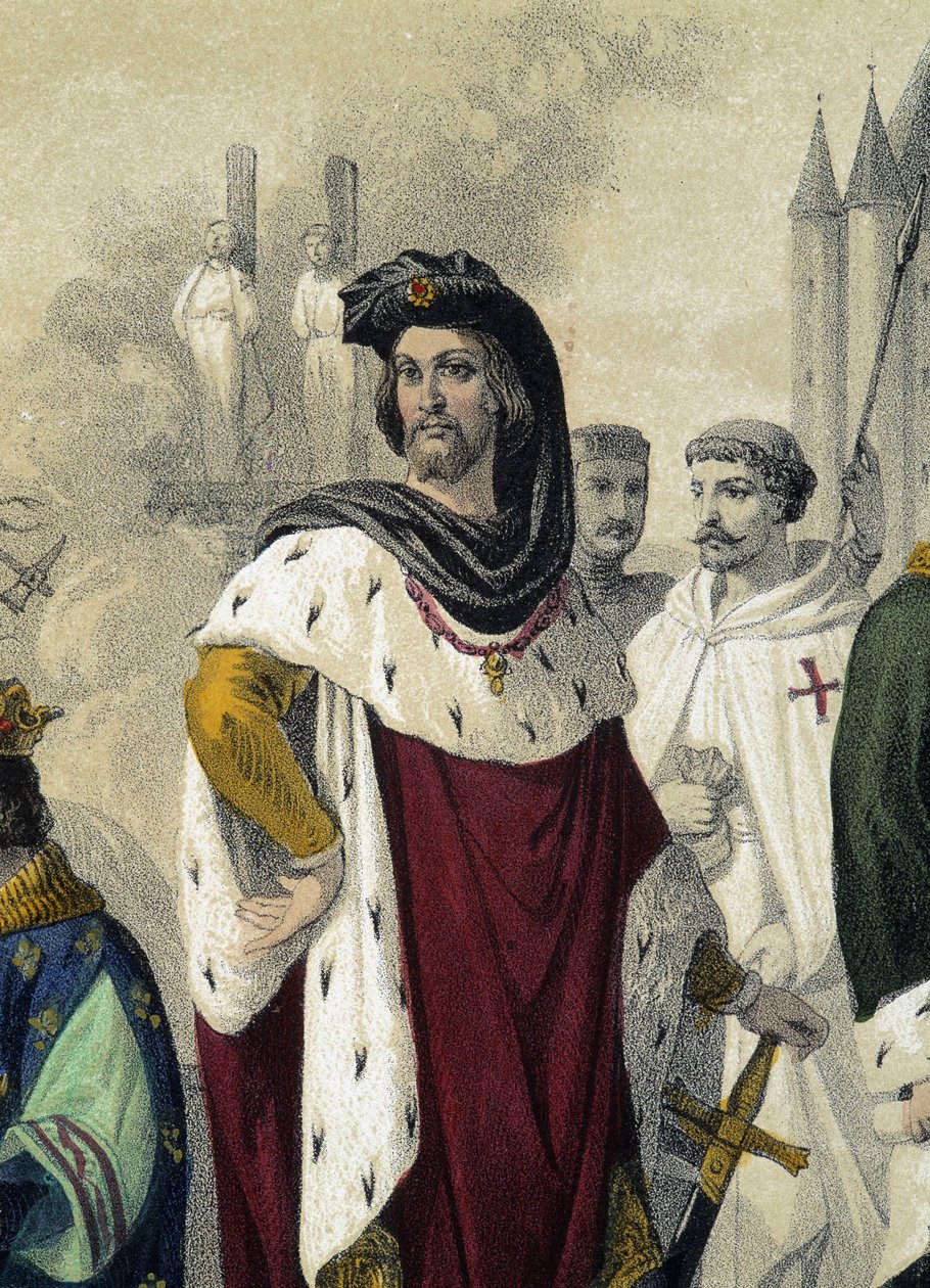 Capétiens 1270 - 1322: Philippe IV le bel e Jacques de Molay (Molai) - em “La Monarchie francaise en estampe”, desenho de Monsieur Fossey de Felix Fossey