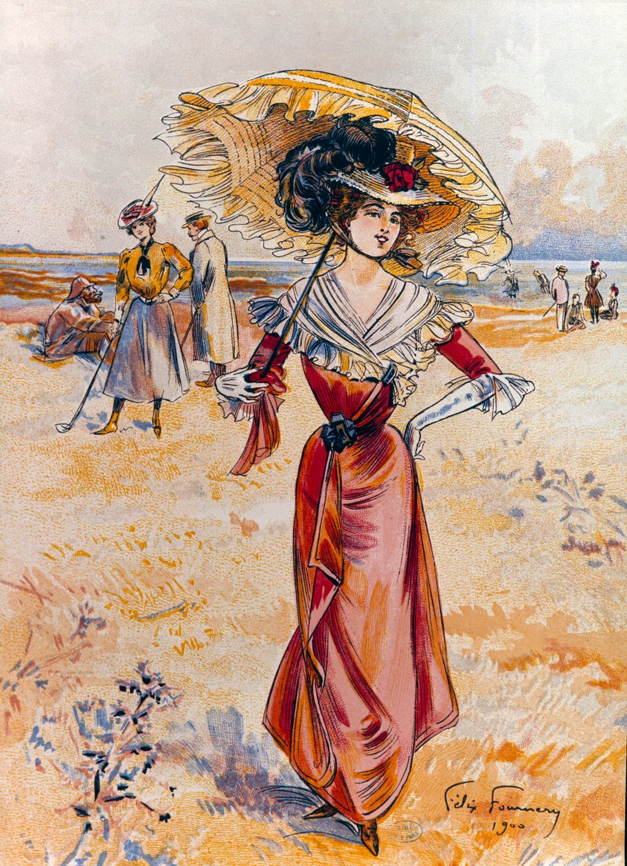 O elegante na praia. Pintura de Felix Fournery (1865-1938) de Felix Fournery