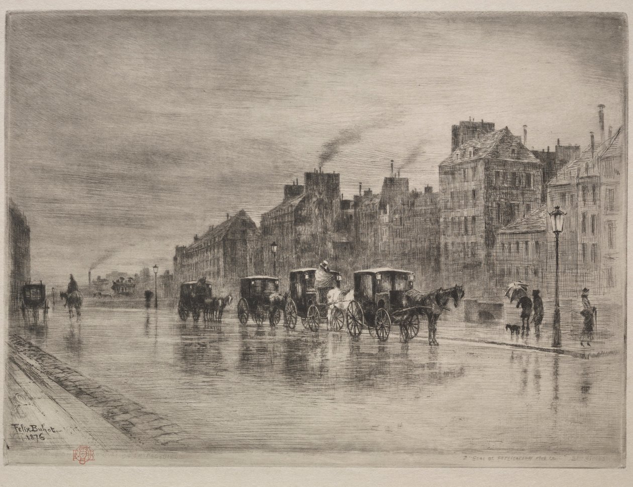 Uma manhã de inverno no Quai de l&39;Hotel-Dieu, 1876. de Felix Hilaire Buhot