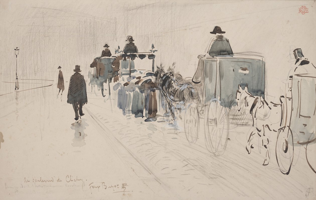 Au Boulevard de Clichy (lápis e aquarela sobre papel) de Felix Hilaire Buhot
