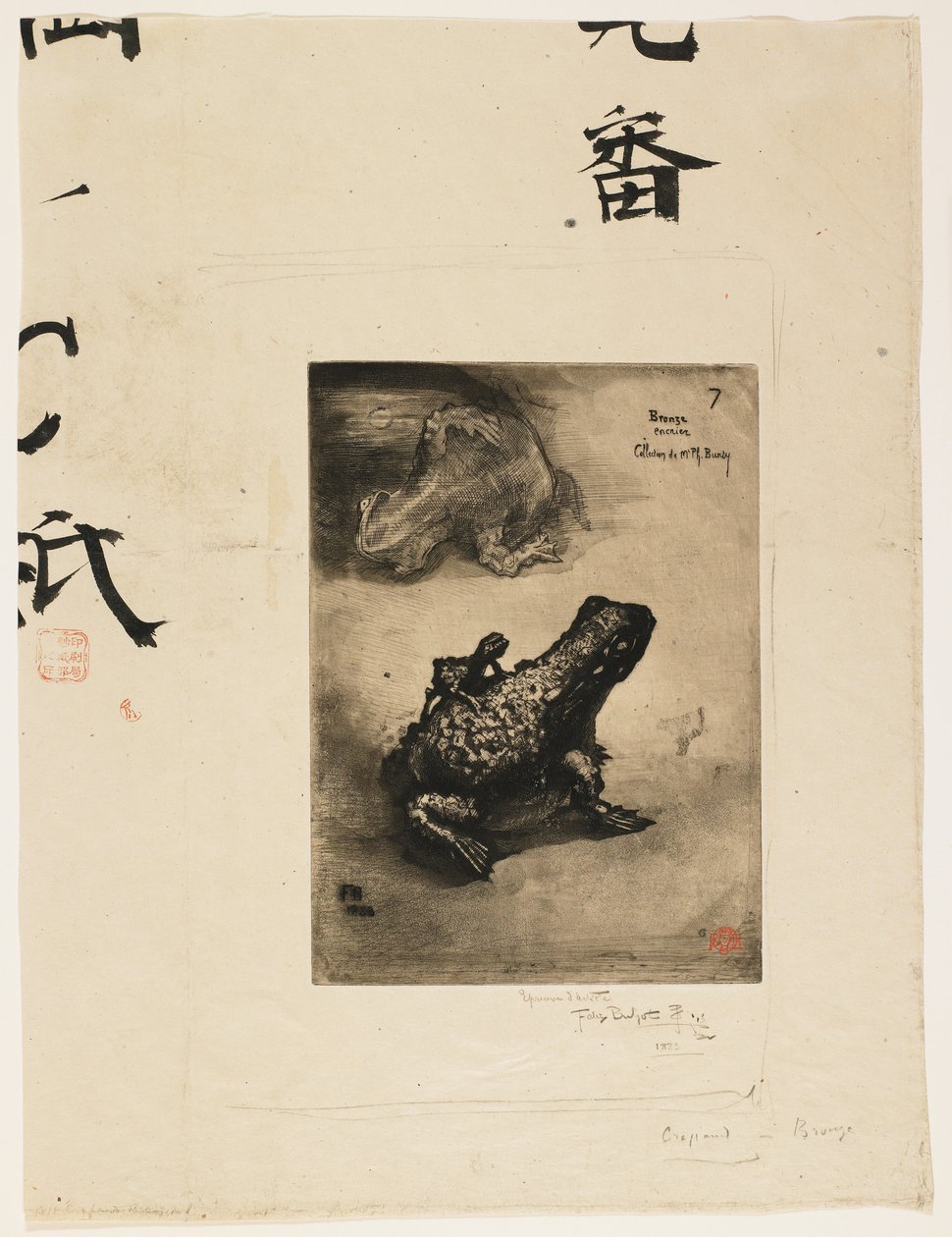 Tinteiro Bronze Frog, 1883 (gravura e pintura a água) de Felix Hilaire Buhot