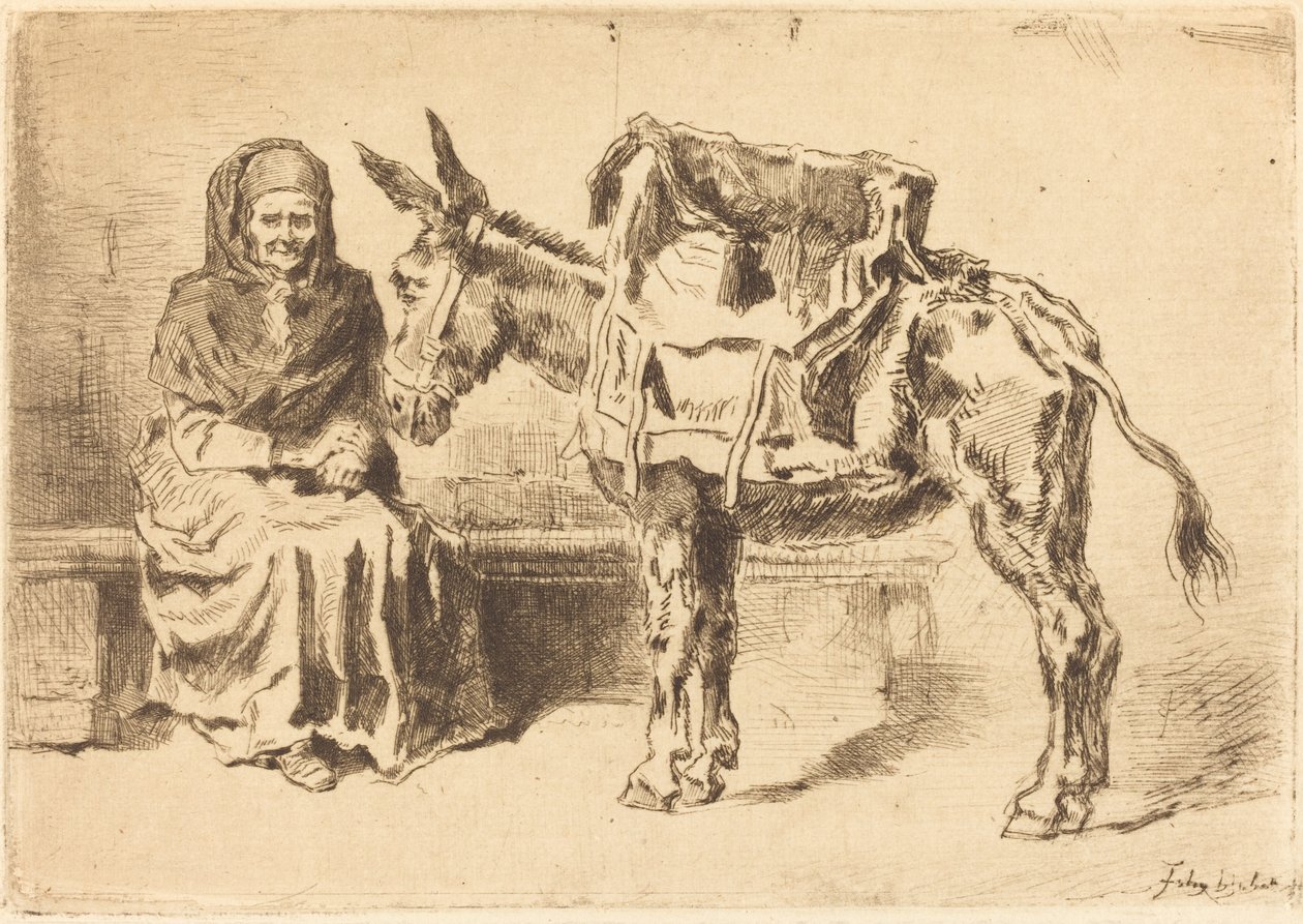 Cacoletière Assise (Mulher Sentada e Bunda) de Felix Hilaire Buhot
