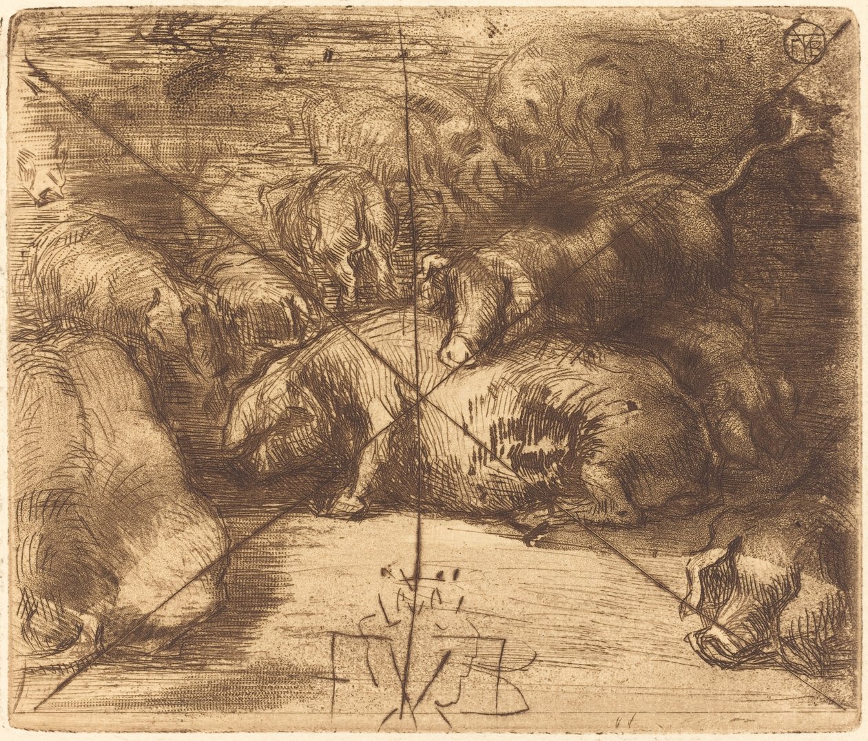Cochons au Soleil (Porcos ao Sol) de Felix Hilaire Buhot