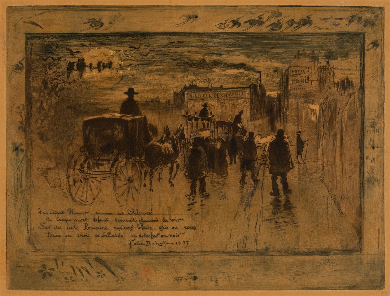 Cortejo fúnebre no Boulevard de Clichy (Procissão Fúnebre no Boulevard de Clichy) de Felix Hilaire Buhot