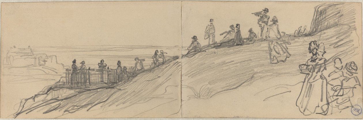 Figuras no topo de uma colina, com vista para o mar de Felix Hilaire Buhot