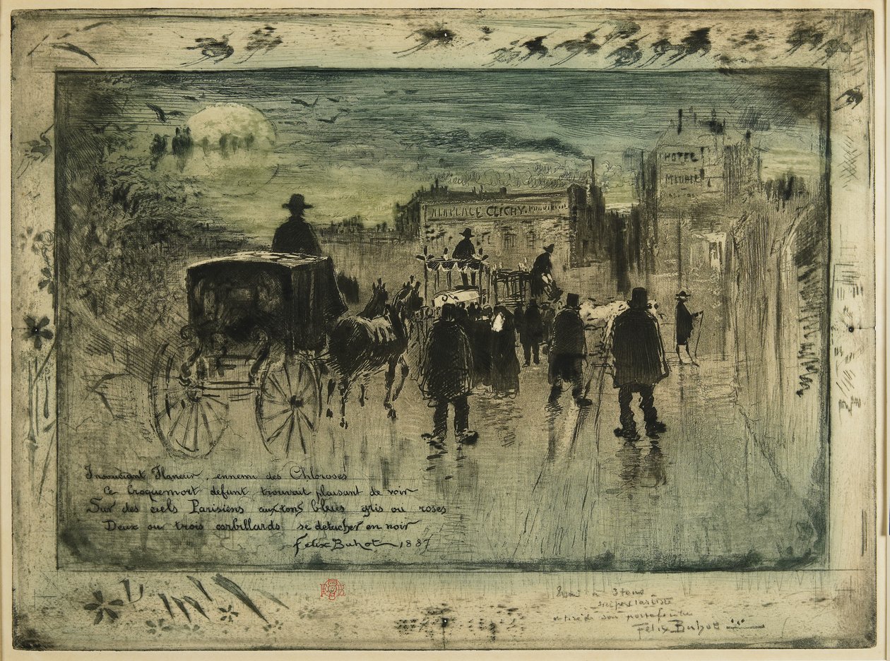 Procissão fúnebre no Boulevard de Clichy, 1887 de Felix Hilaire Buhot