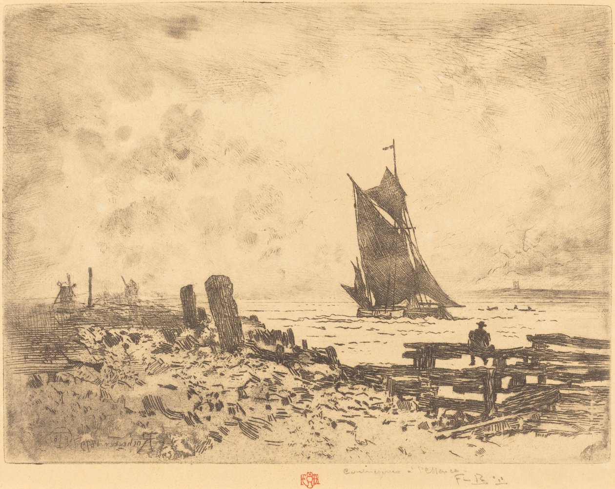 La Petite Marine - Lembrança de Medway (contraprova) de Felix Hilaire Buhot