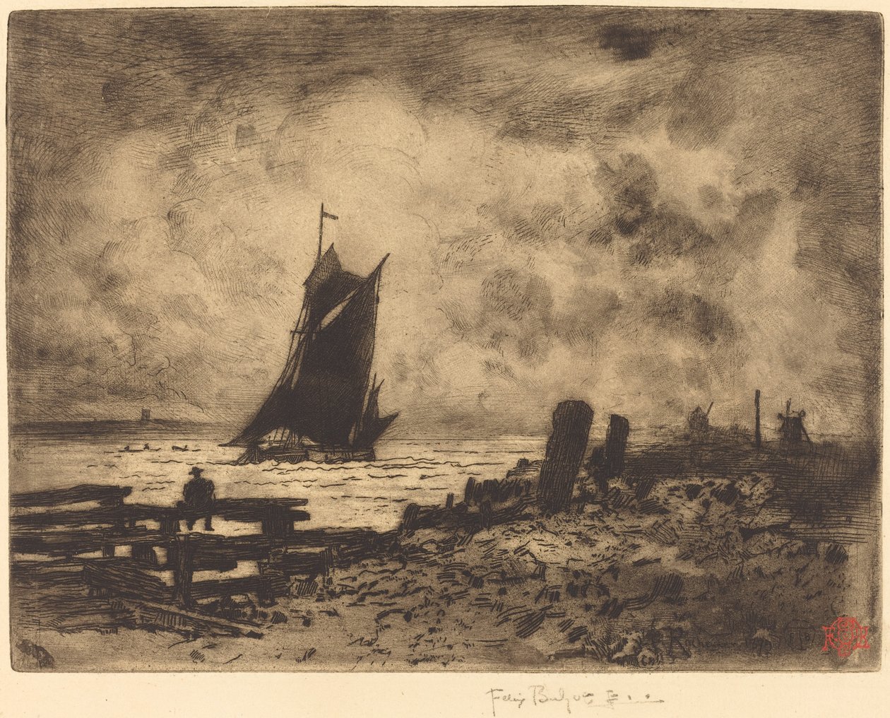 La Petite Marine - Lembrança de Medway, 1879. de Felix Hilaire Buhot