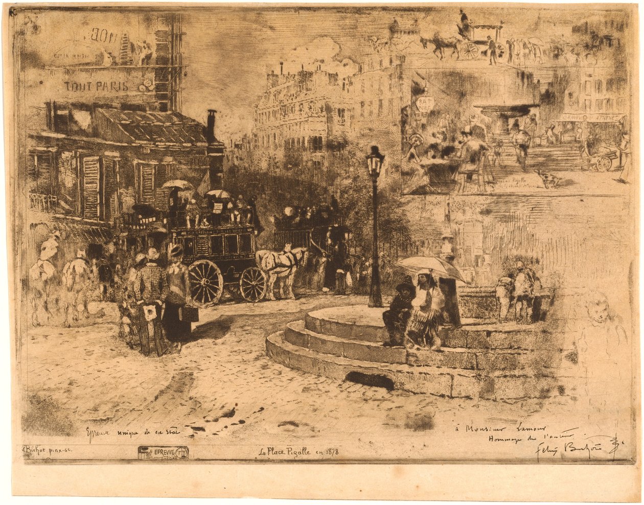Place Pigalle em 1878 (Place Pigalle em 1878) de Felix Hilaire Buhot