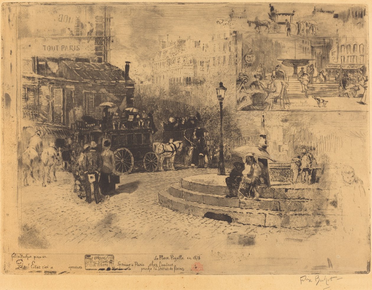 Place Pigalle em 1878 (Place Pigalle em 1878) de Felix Hilaire Buhot