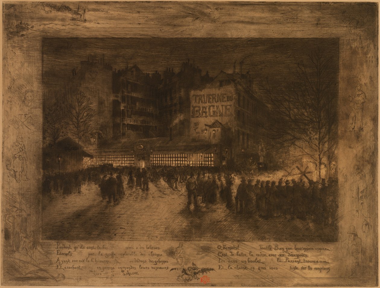 A Place des Martyrs e a Taverna Bagne, 1885. de Felix Hilaire Buhot