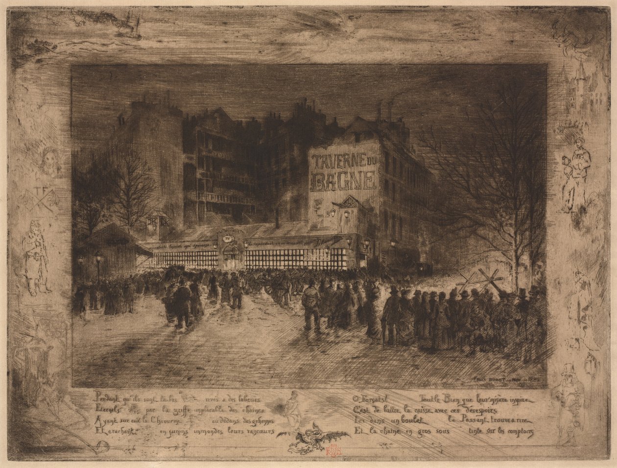 A Place des Martyrs e a Taverne du Bagne, 1885. de Felix Hilaire Buhot
