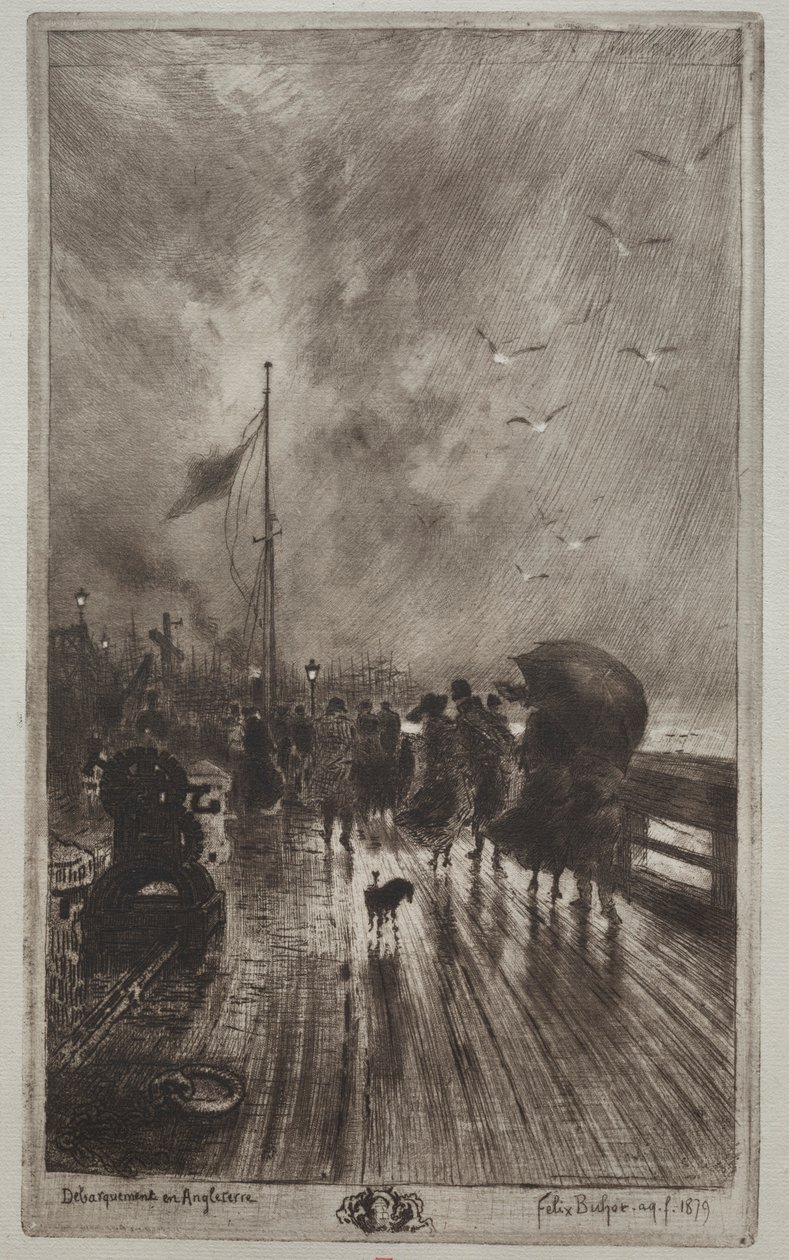 Desembarque na Inglaterra, 1879. de Felix Hilaire Buhot