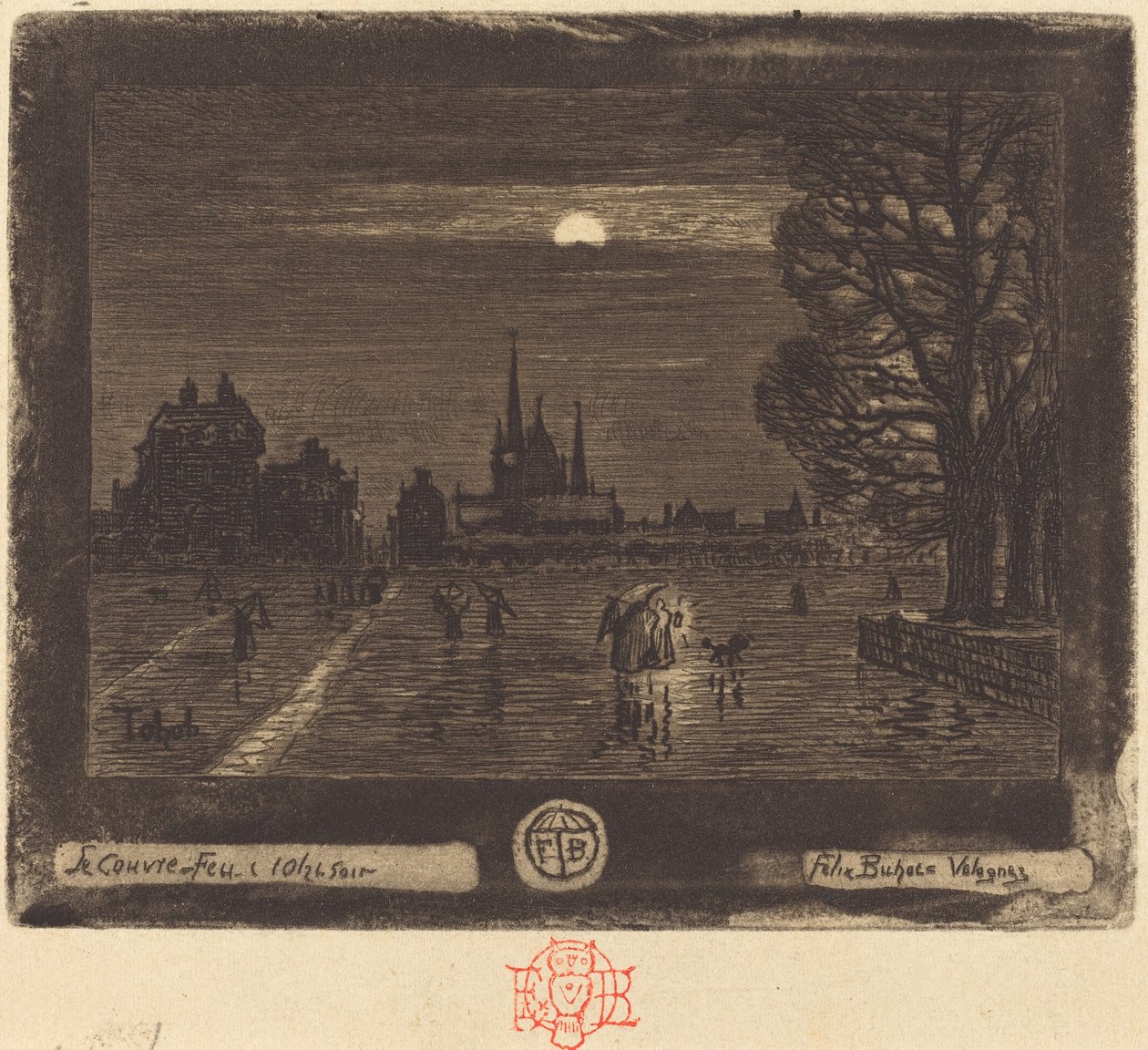 Toque de recolher O toque de recolher [reto], 18741875. de Felix Hilaire Buhot