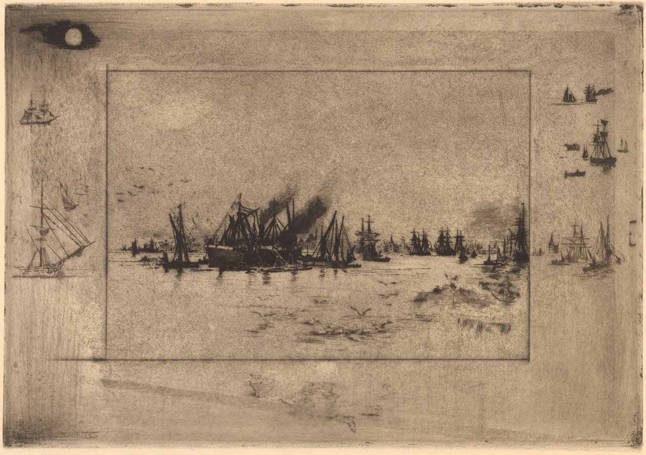 Port aux Mouettes (Porto com Gaivotas) de Felix Hilaire Buhot