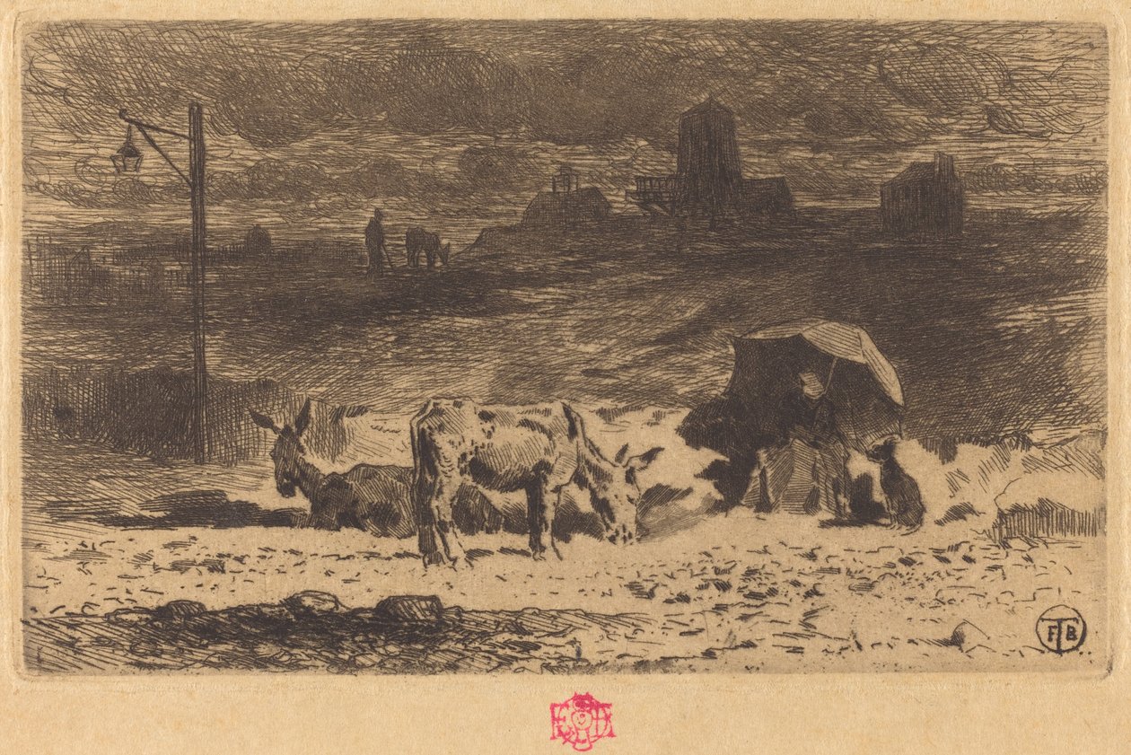 Les Anes de La Butte-aux-Cailles (Burros em La Butte-aux-Cailles) de Felix Hilaire Buhot