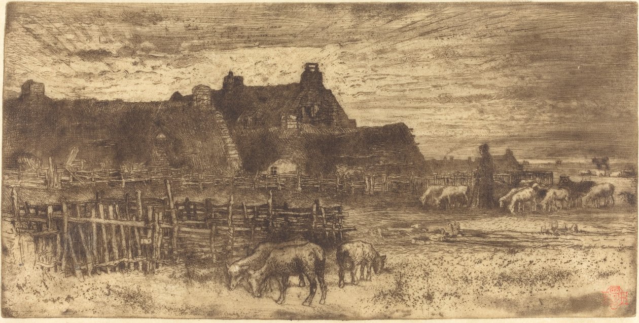 Les Bergeries, Soleil Couchant (Cena Pastoral, Sol Poente) de Felix Hilaire Buhot