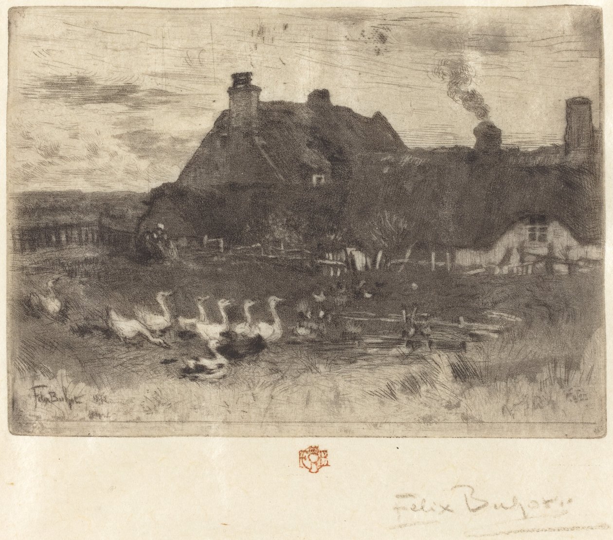 Les Petites Chaumières Chalés de palha - Prato pequeno, 1878. de Felix Hilaire Buhot