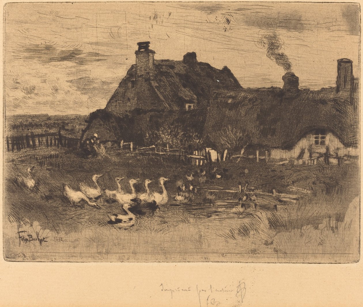 Les Petites Chaumières Chalés de palha - Prato pequeno, 1878. de Felix Hilaire Buhot