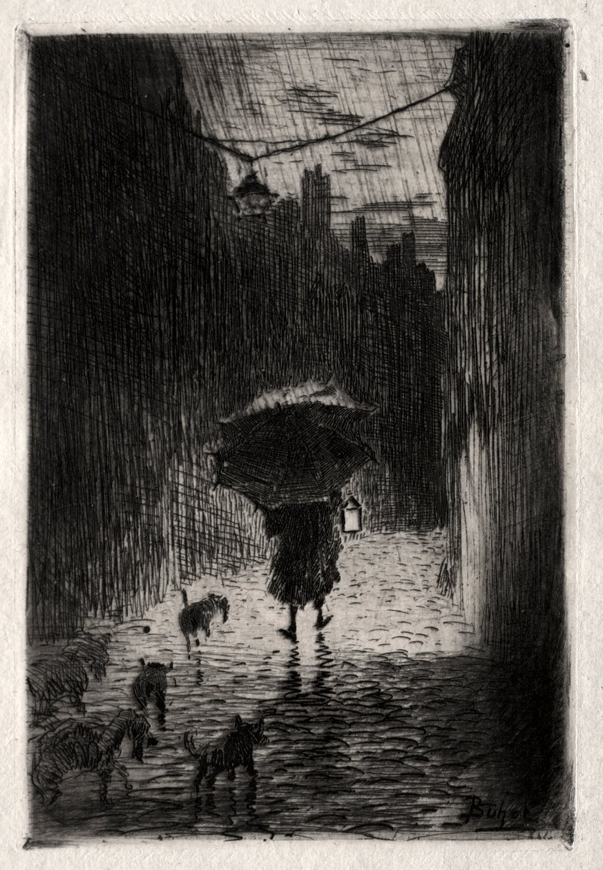 Chuva e guarda-chuva de Felix Hilaire Buhot