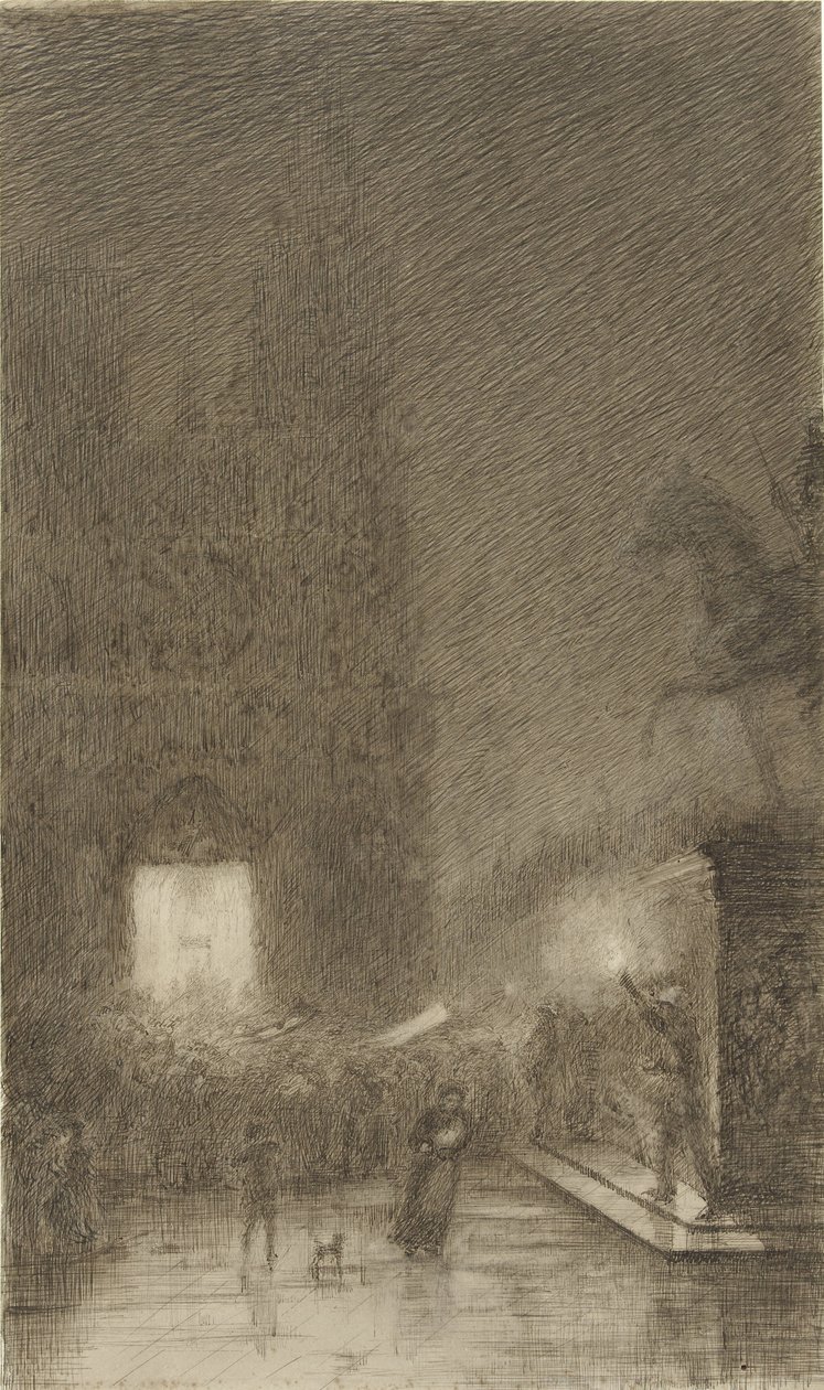 Reunindo-se à noite em frente a uma catedral de Felix Hilaire Buhot