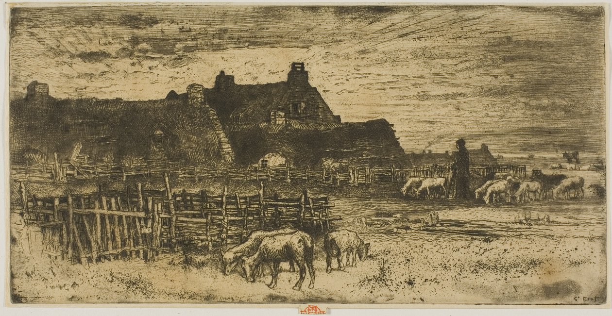 Aprisco ao pôr do sol de Felix Hilaire Buhot