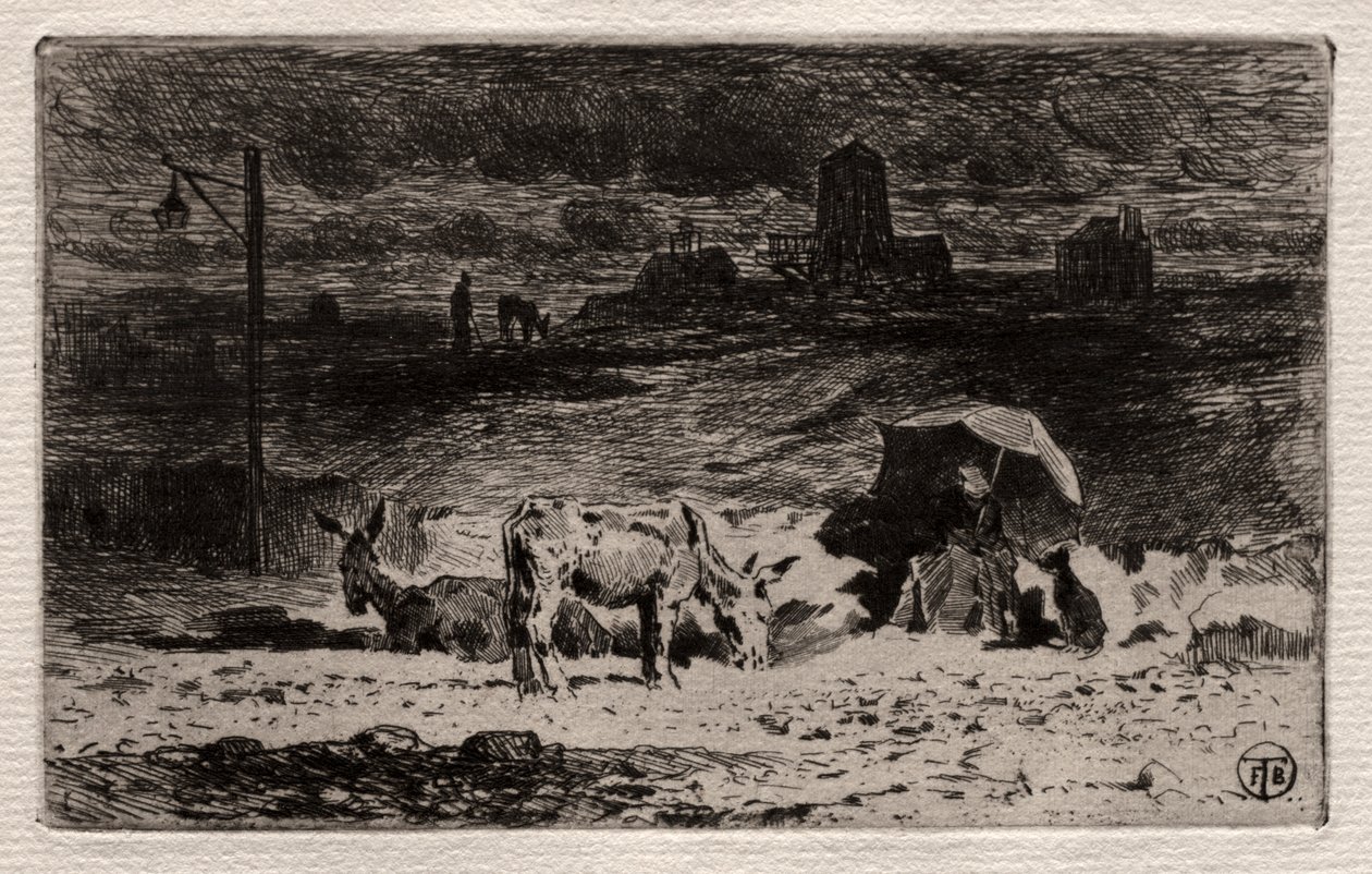 Os burros na colina do Cailles de Felix Hilaire Buhot