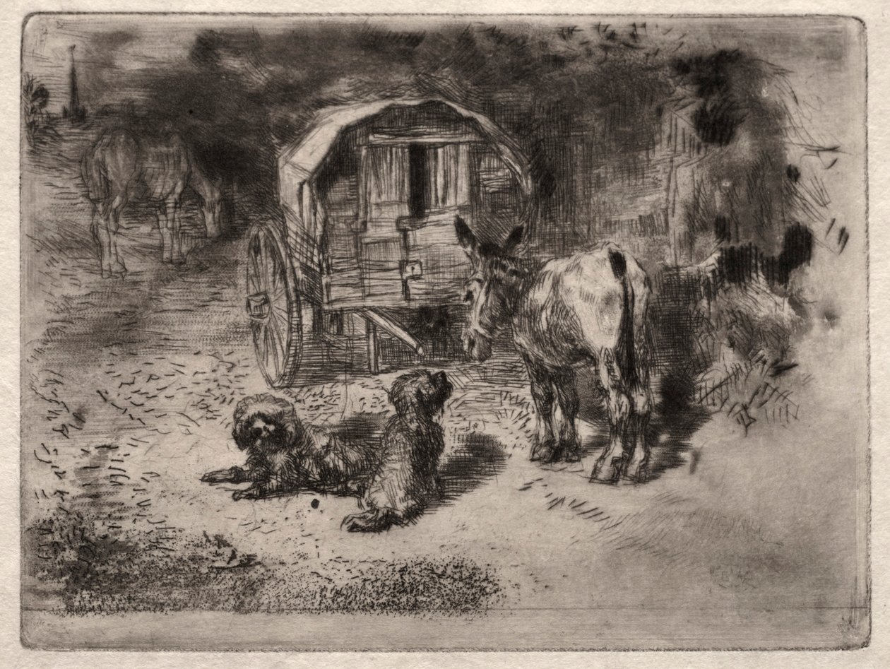 Os Guardiães da Casa, ou os Amigos do Saltimbanque, c. 1875. de Felix Hilaire Buhot