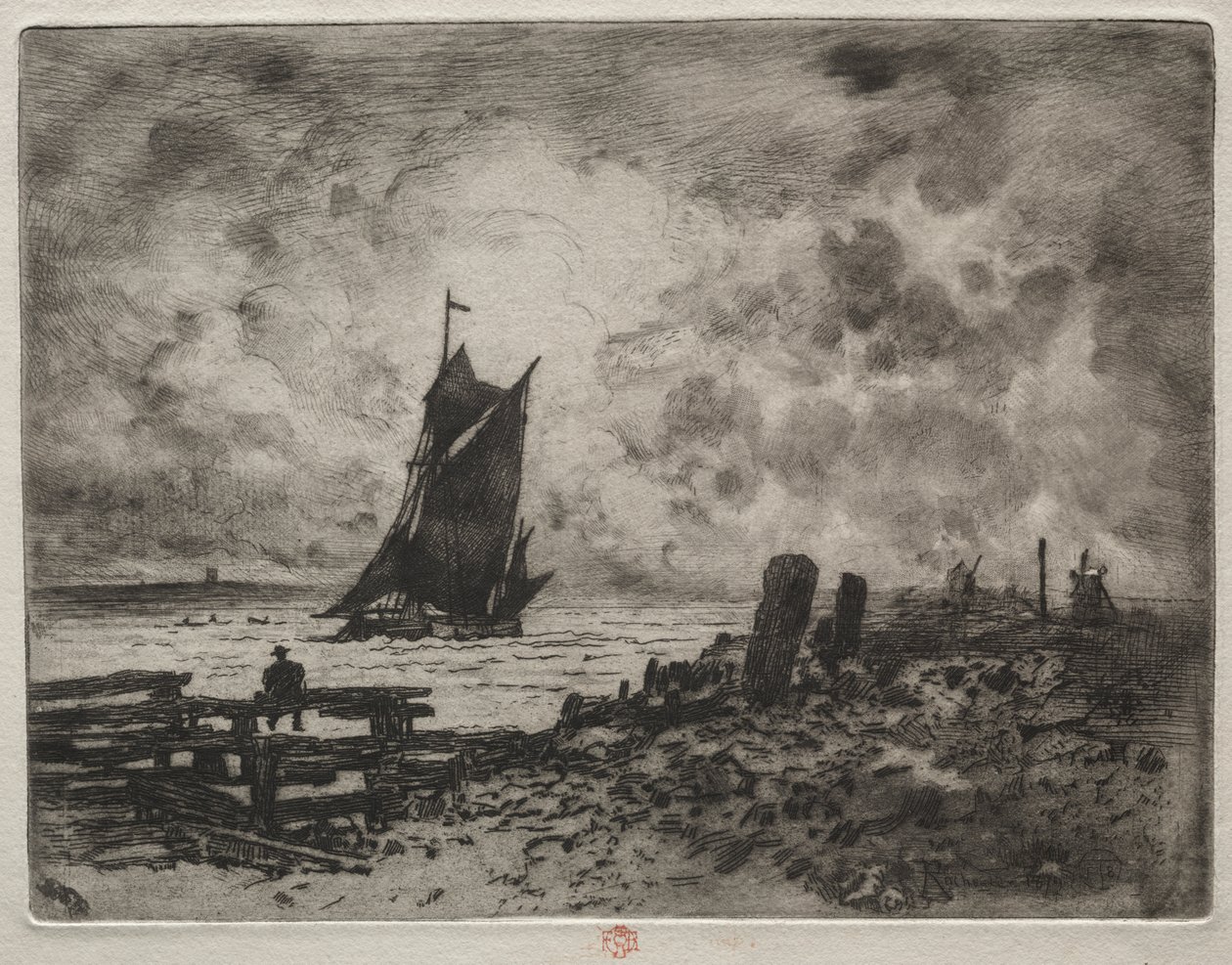 O Pequeno Marinho: Lembrança de Medway de Felix Hilaire Buhot