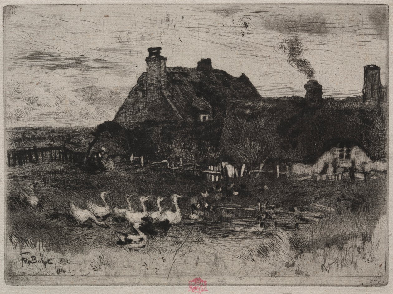 As cabanas de colmo pequenas, 1878. de Felix Hilaire Buhot